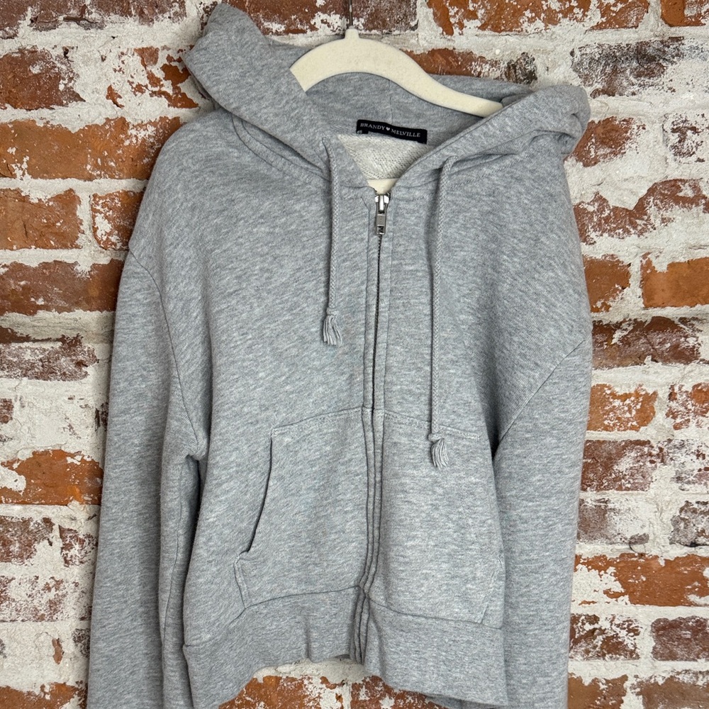 Brandy Melville Heather Gray Cropped Zip Hoodie XS/S Like New